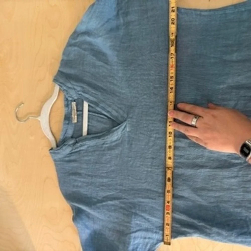 Francesca Bertini Top Women Sz L Sky Blue 100% Linen V-Neck Tunic Blouse Coastal - Picture 7 of 7